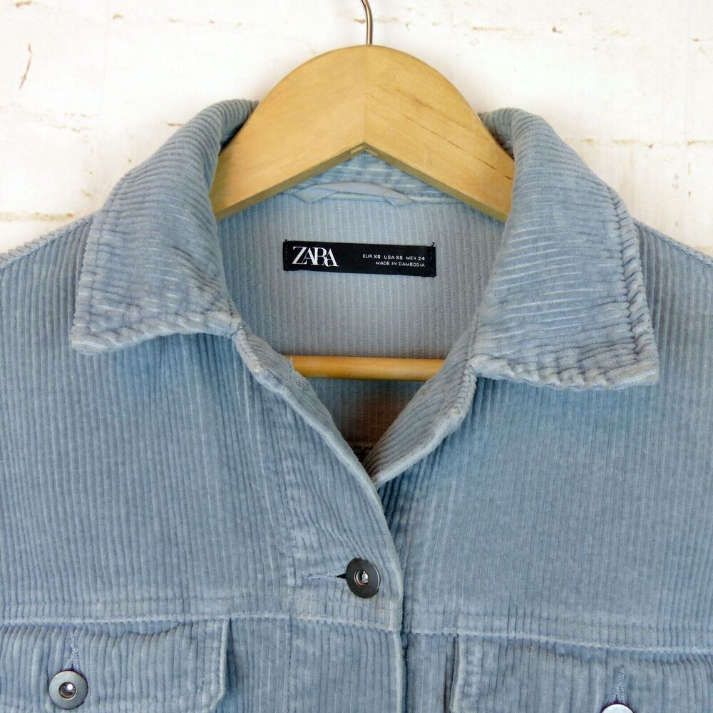 Zara Oversized Corduroy Trucker Jacket Womens XS Baby Blue Raw Hem Gorpcore 90s - Picture 8 of 14